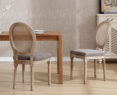 Miniatura 109 de chairus Juego de 2 sillas de comedor de ratán de granja, sillas de campo francesas de cuero con respaldo redondo, sillas laterales ovaladas para