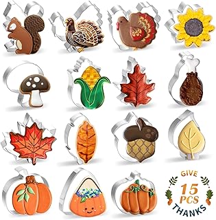 Thanksgiving Cookie Cutter Set 15Pcs Fall Leaf Biscuit Cutters for Baking Holiday Cookie Cutters Shapes with Pumpkin, Corn...