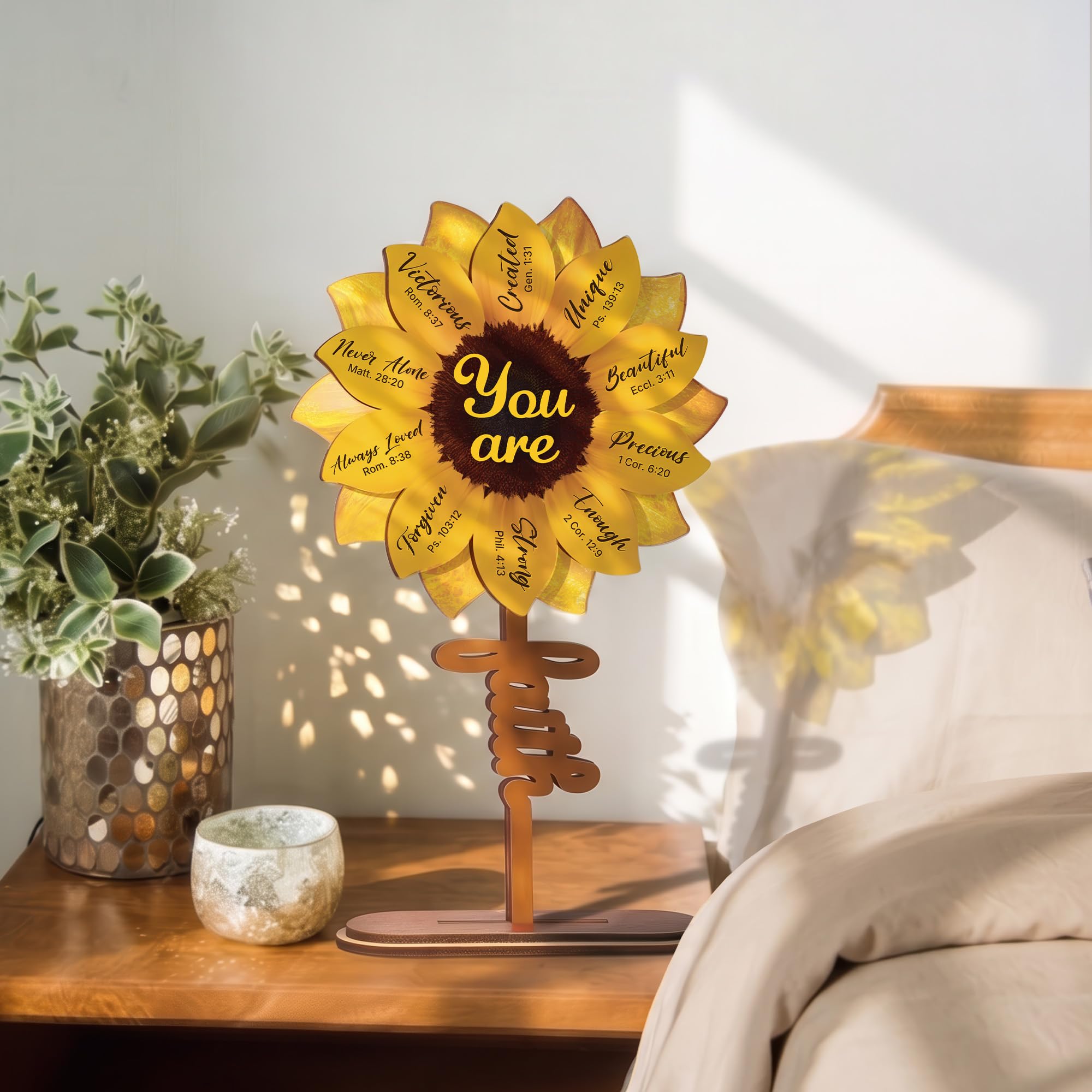 Christian Sunflower Gifts For Women, God Says You Are Sun Flower Mothers Day Gifts For Mom, Faith Based Teacher Appreciation, Spiritual Birthday Present For Coworker, Nurse, Unique Desk Decor Plaques