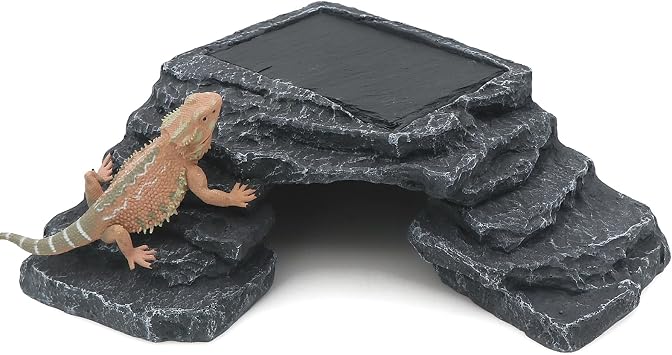 AQUA KT Reptile Basking Platform with Climbing Ramp Ledge Turtle Dock Resting Rock for Bearded Dragon Leopard Crested Gecko Lizard Hide Cave Amphibian Decoration