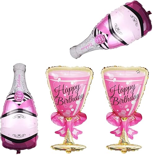 4 globos de aluminio para botella de champán de 36 pulgadas y copa de vino, globos grandes de aluminio Mylar para cumpleaños, boda, ceremonia,