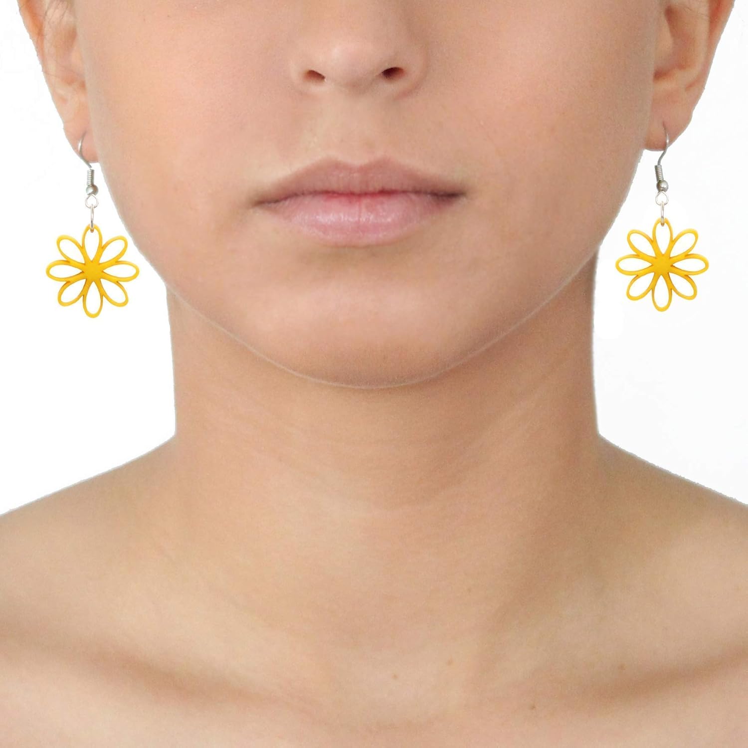 Tagua Nut Earrings Flowers in Yellow Handmade Fairtrade, Lightweight by Florama Natural Jewelry