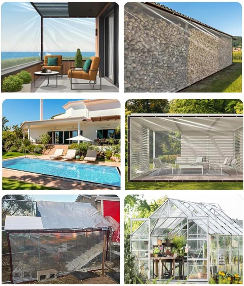 防水クリアタープ、ガーデンアウトドアキャンプ用透明タープ強化アイレット付き、防水・霜耐性・UV保護機能付き,Clear,2x4m