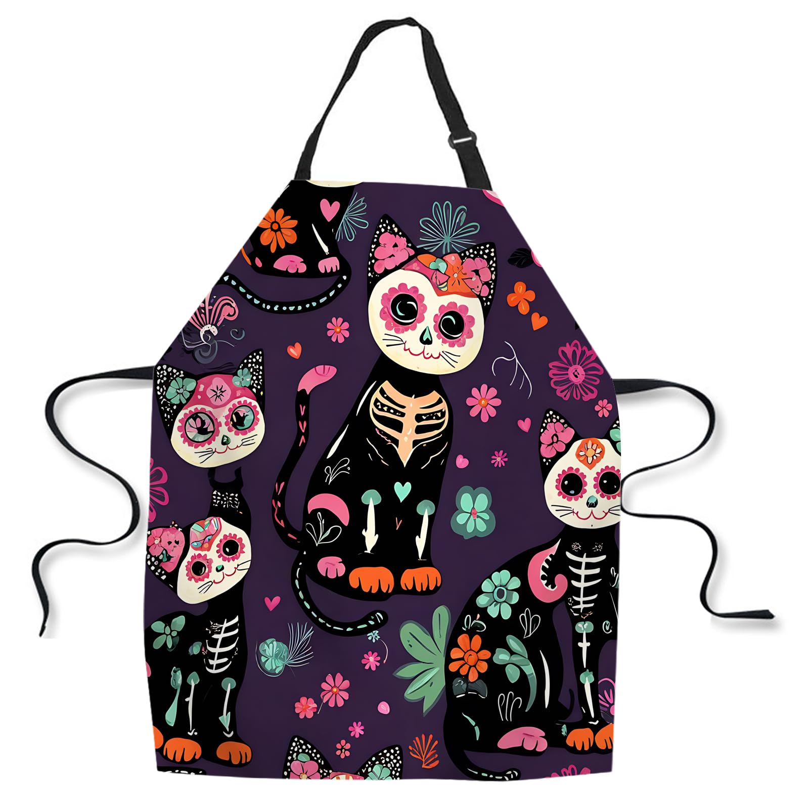 Delantal de cocina con dibujos animados de gatos, color verde, delantal de cocinero impermeable para mujeres y hombres, 31 x 27 pulgadas