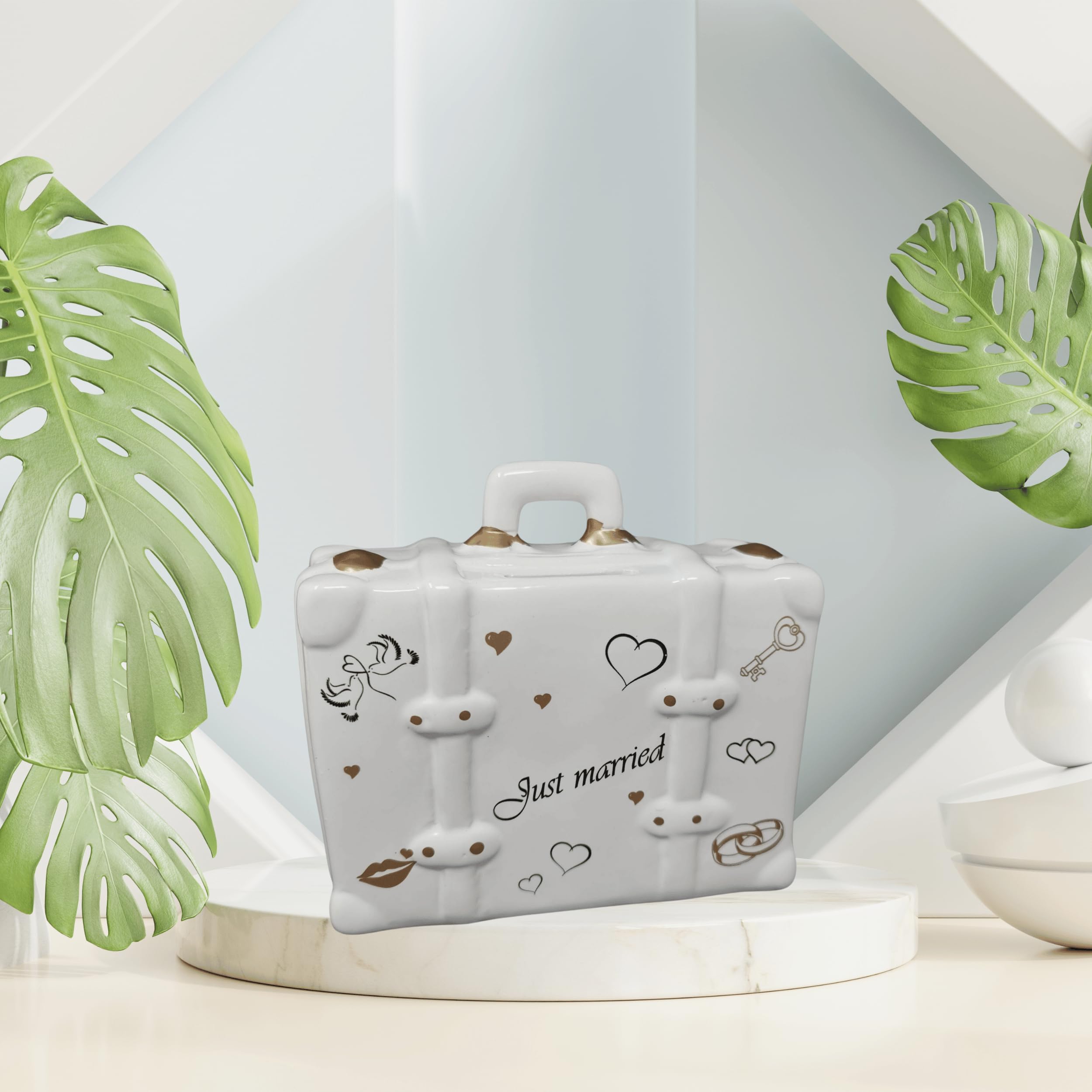 Spardose 'Just Married' Aus Keramik – 15x11 Cm – Handbemalte Hochzeits-Spardose Als Geldgeschenk Oder Deko