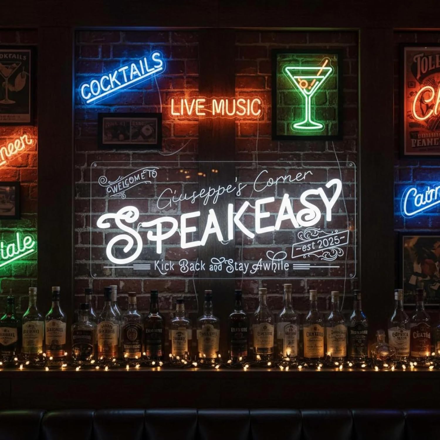 Custom Speakeasy Neon Sign for Wall Decor Personalized Name Date Text Light Up Signs LED Night Light 3D Hand-Carved Art Signs for Man Cave Lounge Basement Bar Tavern Bistro Dad Gifts