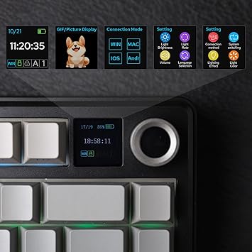 EPOMAKER X Aula F75 MAX Wireless Mechanical Keyboard with TFT Screen and Knob, Gasket Gaming Keyboard in 75% Layout, Hot Swappable, RGB Backlight, for PC/Mac/Linux (Black Gradient)
