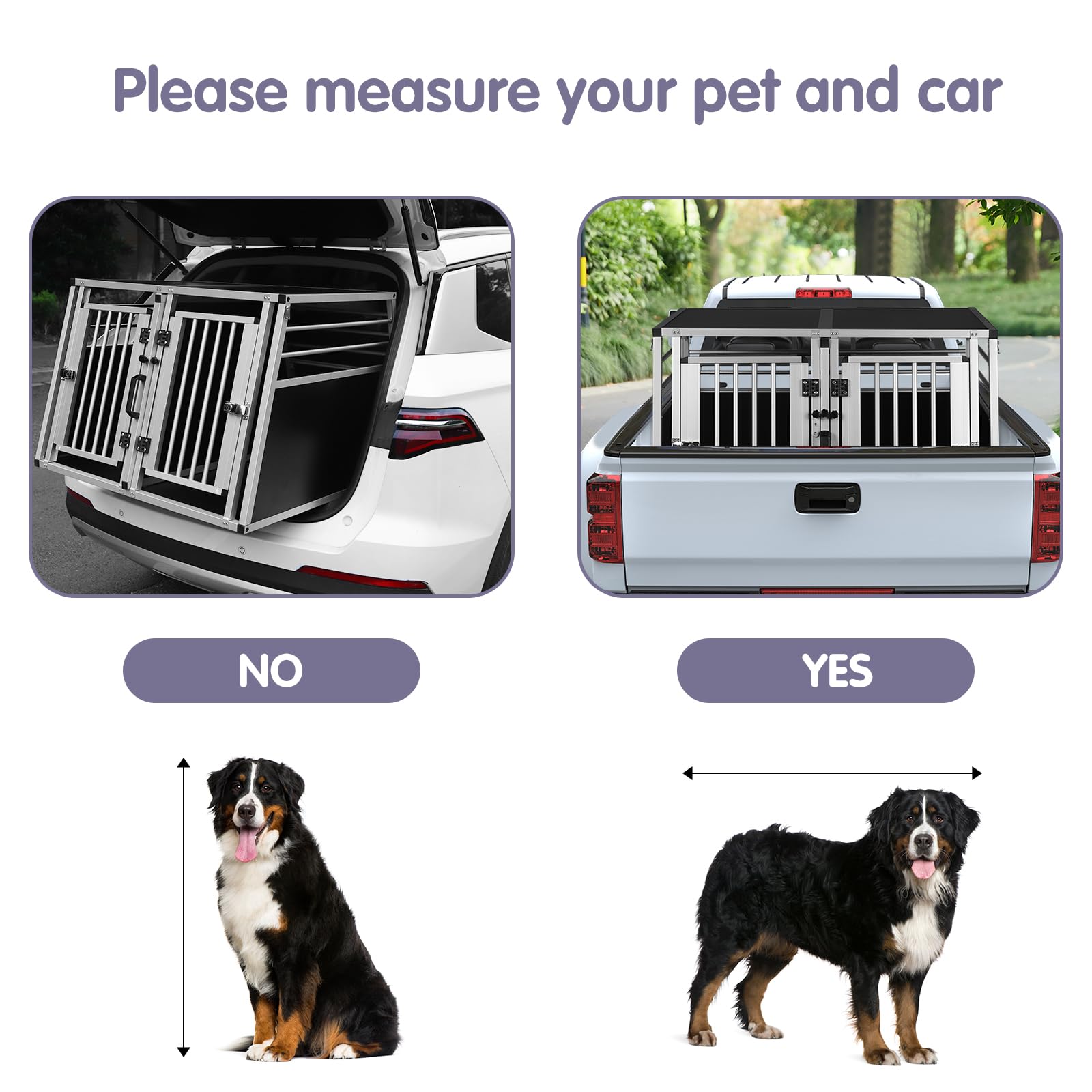 EUGAD Caisse Transport Chien, Cage de Transport pour 2 Chiens Voiture,Caisse de Transport pour Grand Chien Aluminium avec Cloison Séparation Fermeture Sécurité, Cage Transport Solide 97x92x66cm