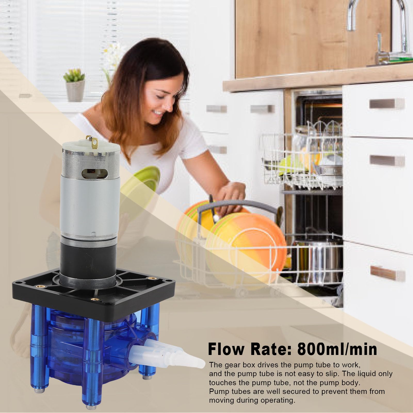 Pompa perystaltyczna do zmywarki SustVita 800 ml/min, silnik prądu stałego 24 V 0,45 A, dystrybutor pompy perystaltycznej cieczy z rurką 6,4 x 11,4 mm do naprawy sprzętu AGD (24 V)