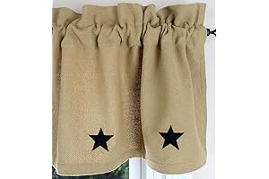 Cotton Burlap with Black Star Applique 72" x 16" Valance: Upscale Your Primitive Home Style
