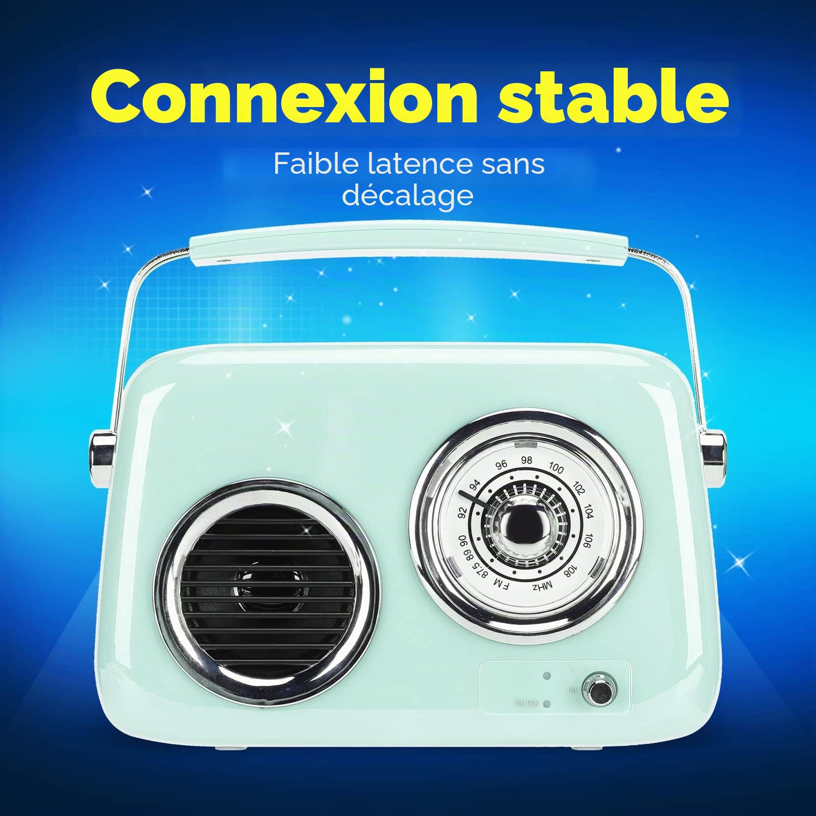 Haut-Parleur Bluetooth Radio Rétro Vintage Portable, Style Ancien HiFi Stéréo, Batterie 1500 MAh pour Voyage, Maison, Plage, Cuisine (Menthe Verte)