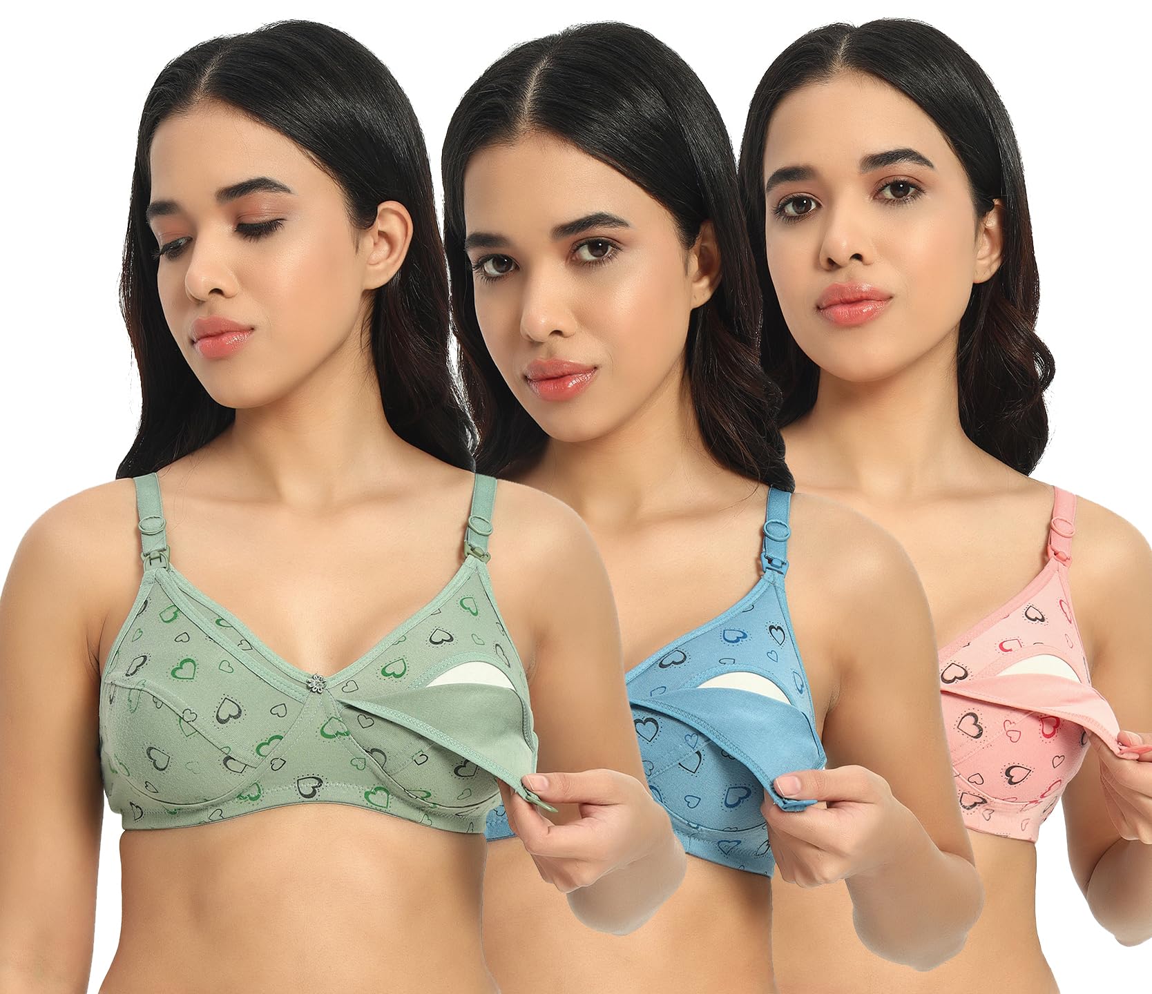 Women's Cotton Feeding Bra/Maternity/Nursing Bra Non Padded Wire Free Printed Maternity Bra for Pack of 3-image-37