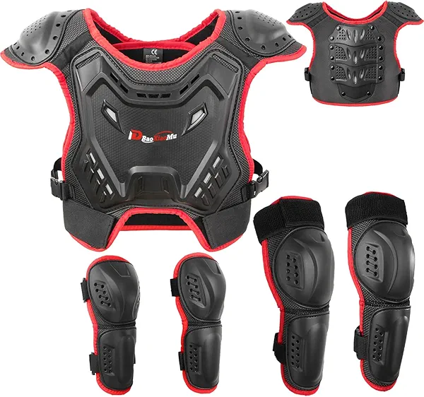 Kids Motocross Vest Suit for Dirt Bike MTB ATV, Back Chest Knee Elbow Protector for Children