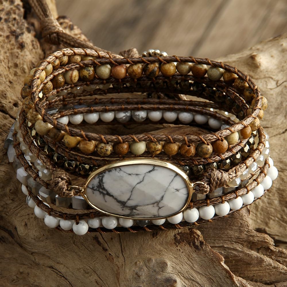 ZOSOJONA Women Wrap Bracelet Boho Natural Jasper Crystal Stone Beads Strand Bracelets