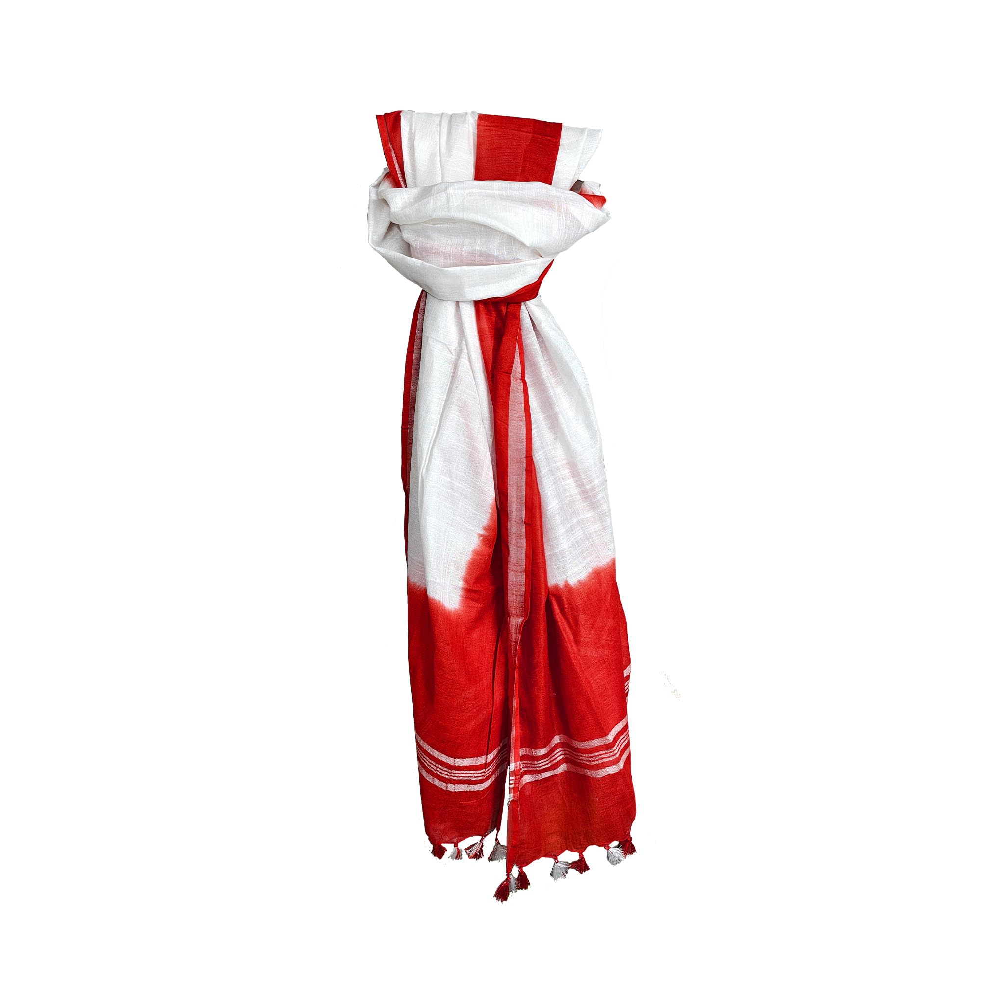 Tie Dye Dupatta, Multicolor Pattern, Linen Cotton Blend, Tassel Trim-image-44