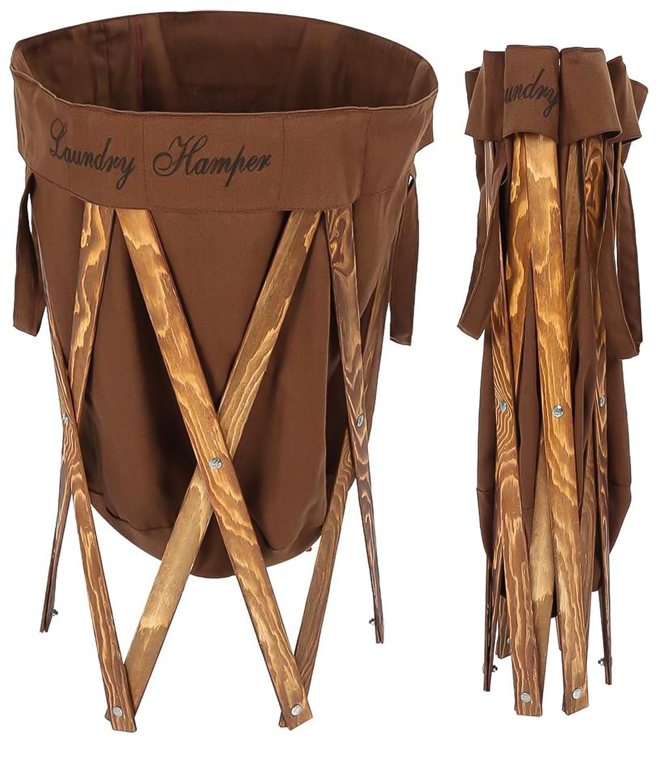 Westhood Large Laundry Basket, 64 L Laundry Hamper with Removable Laundry Bag & Foldable Wooden Stand Support, Wood Frame Collapsible Washing Laundry Hamper, Dirty Clothes Storage (Brown)