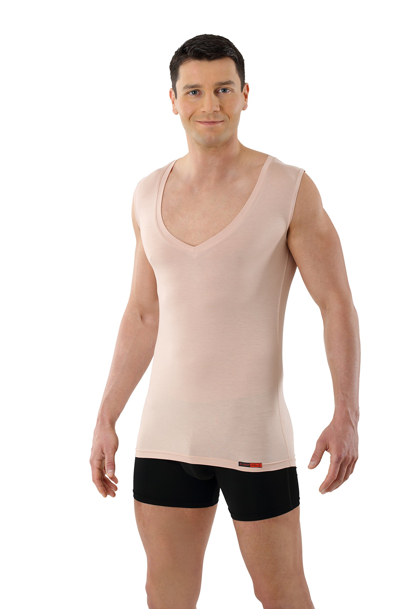 ALBERT KREUZ Maglietta Intima Canottiera Invisibile da Uomo Senza Maniche con Scollo a V Profondo (Deep-V) in Micromodal Elasticizzato, leggerissimo e Traspirante