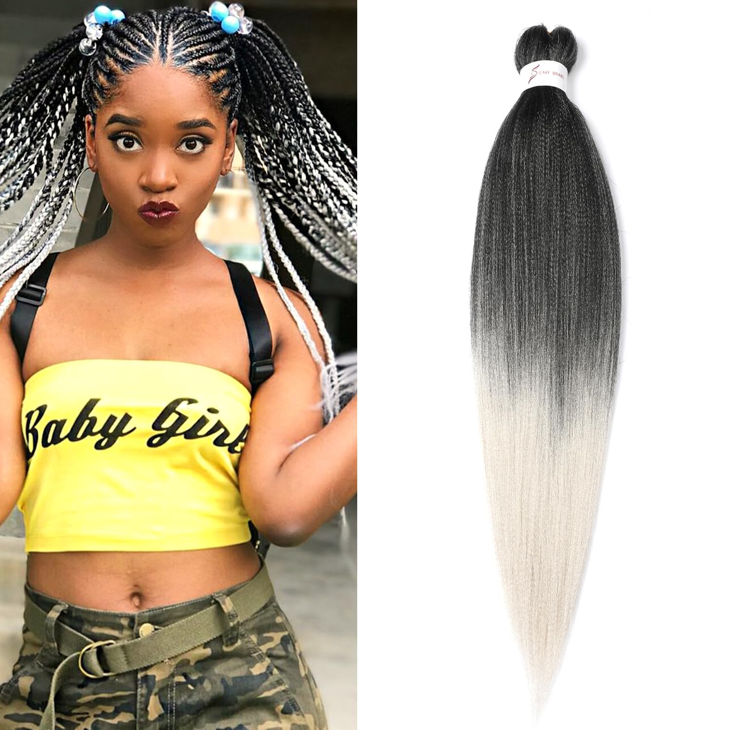 Pre-Stretched Braiding Hair ShowJarlly Soft Free Synthetic Fiber Corchet Braids Natural Black 1Pack/Lot Knotless Braiding Extensions Hot Water Setting Braiding Hair(30inch,1B/Silver#)