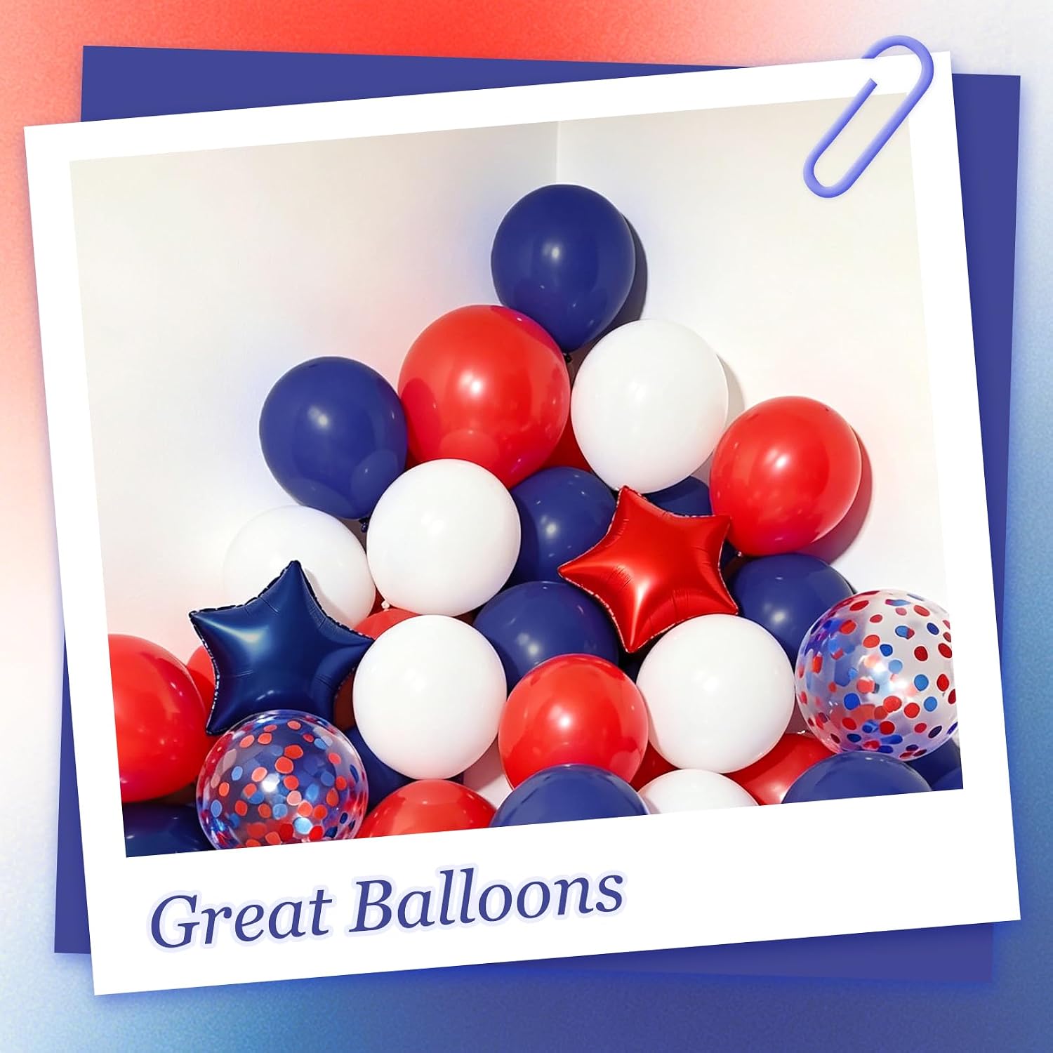 132pcs Red White and Blue Balloon Arch Kit with White Navy Blue Red Confetti Foil Balloons for 4th of July Birthday Party Decorations thumbnail