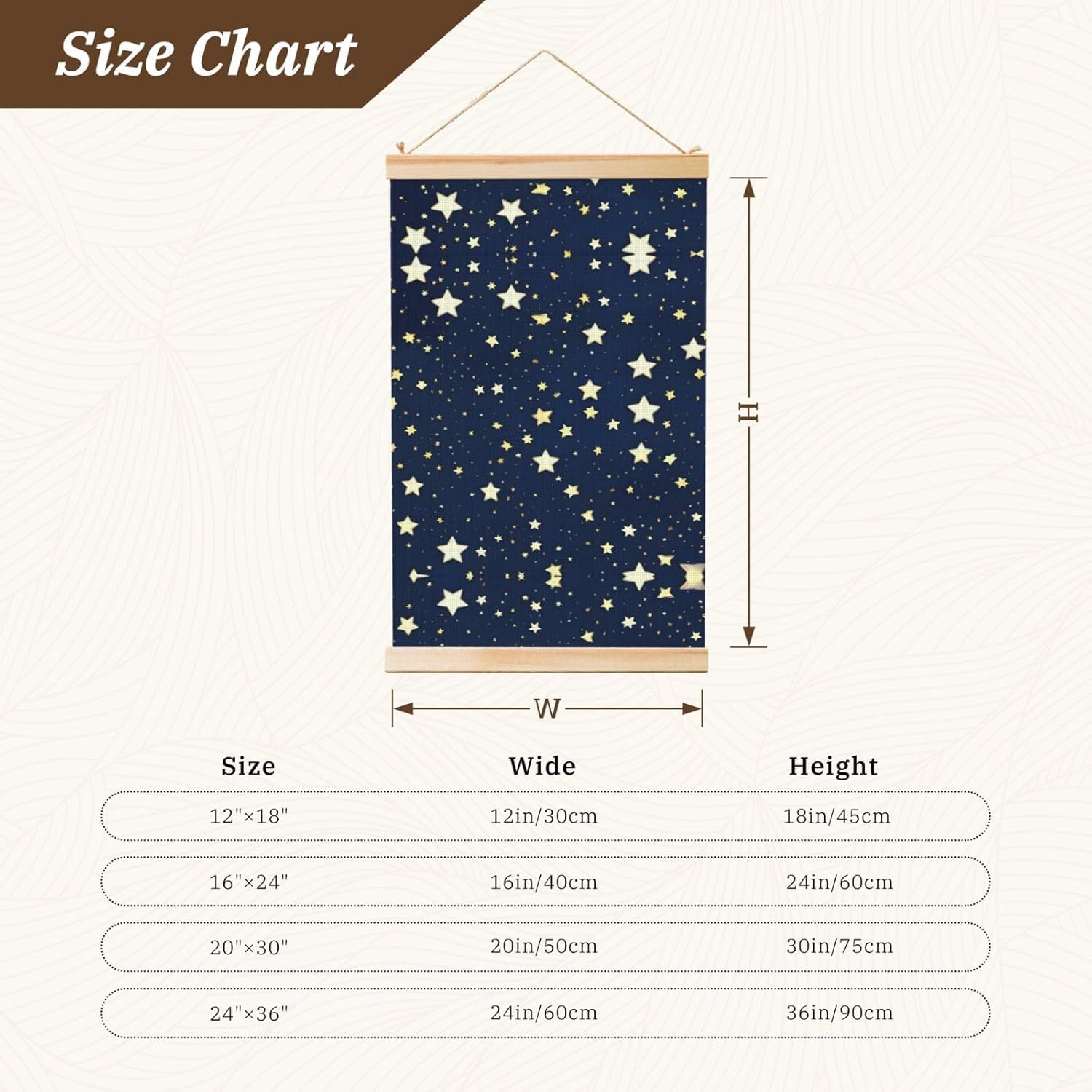 Navy Blue Sky And Star Print Poster Hanger,Hanging Poster, Poster Frame,Wood Poster Hanger, For Wall Hanging