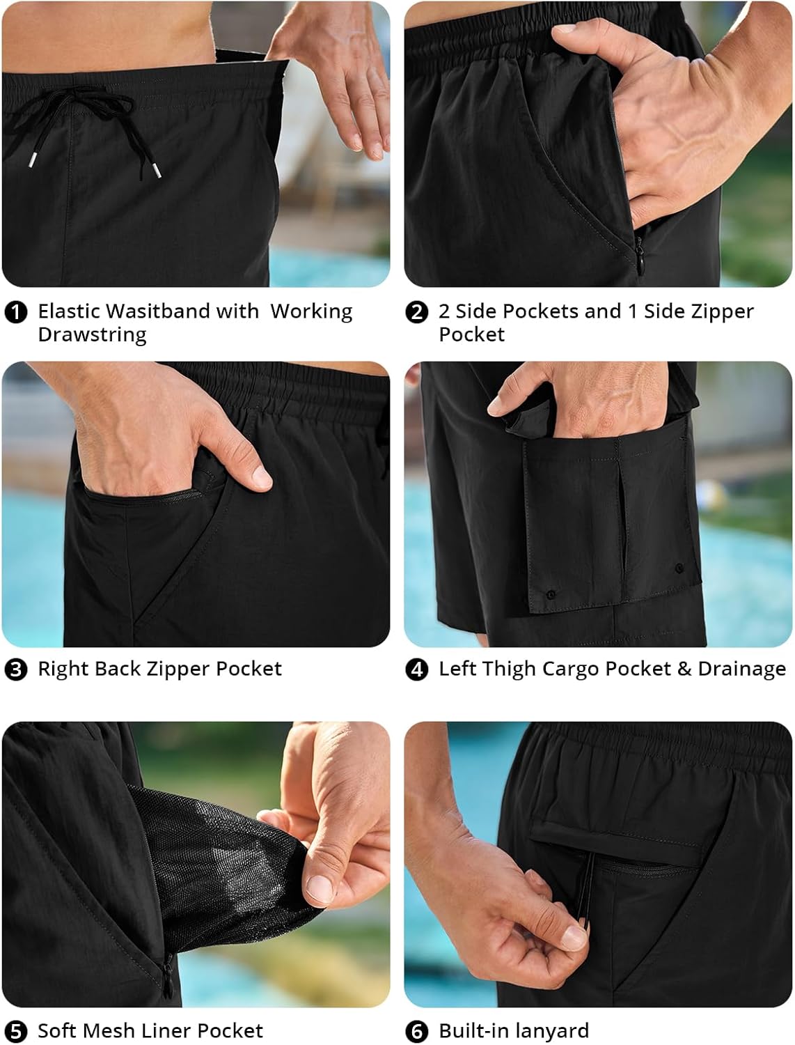 Mens Swim Trunks with Compression Liner Quick Dry 2 in 1 Swimming Board Shorts Swimsuit Bathing Suit with Pockets - Image 5