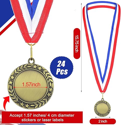 Miniatura 2 de Junkin 24 piezas de medallas de premio en blanco con cintas para el cuello, premios de medalla de participación del ganador, haz tu propio kit de