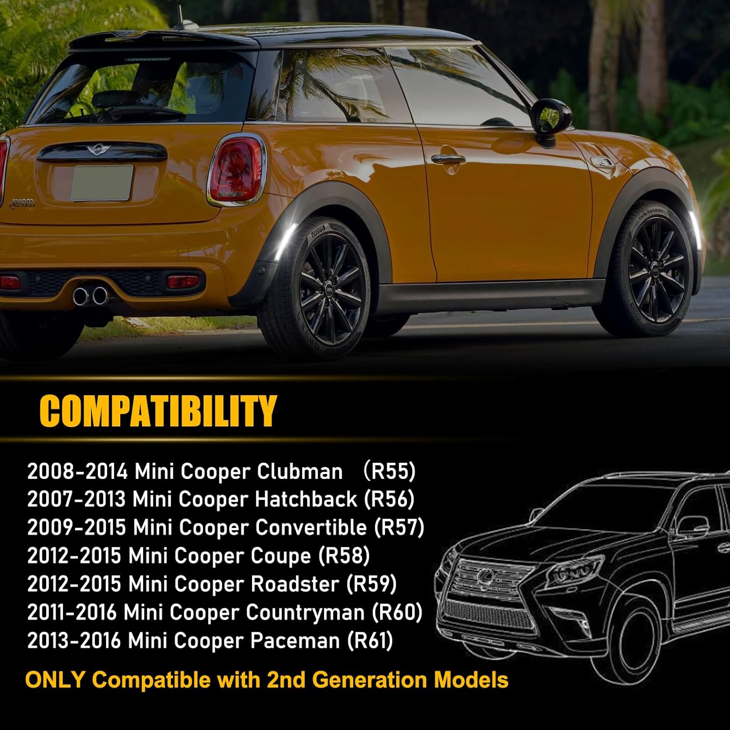 Gempro LED Side Marker Lights Front Rear Fender Marker Lamps for 2008-2014 MINI Cooper R55 R56 R57 R58 R59 R60 R61, Smoked Len