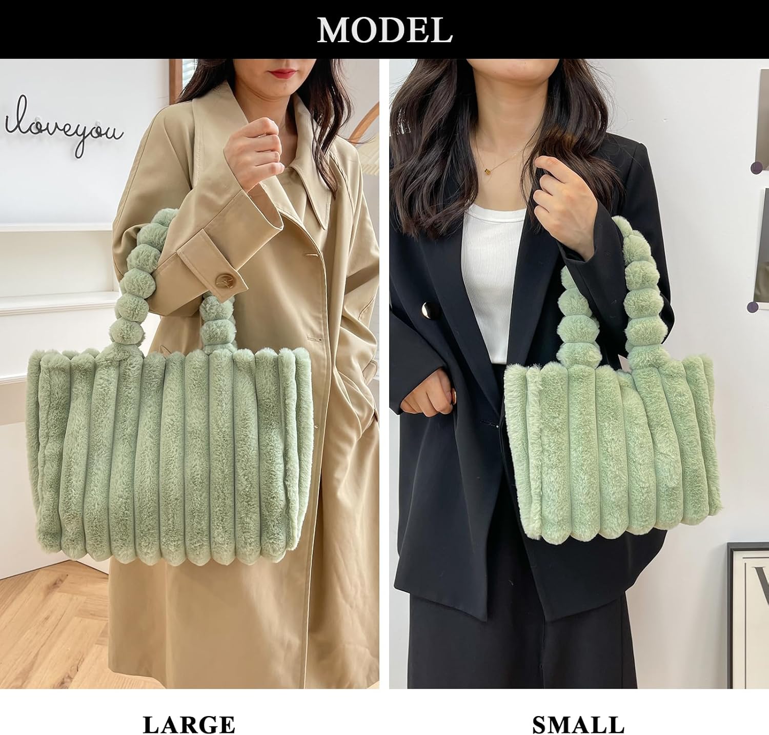 Furry Purse Fluffy Tote Bags for Women Winter Faux Fur Bag Fuzzy Purses and Handbags - Image 2