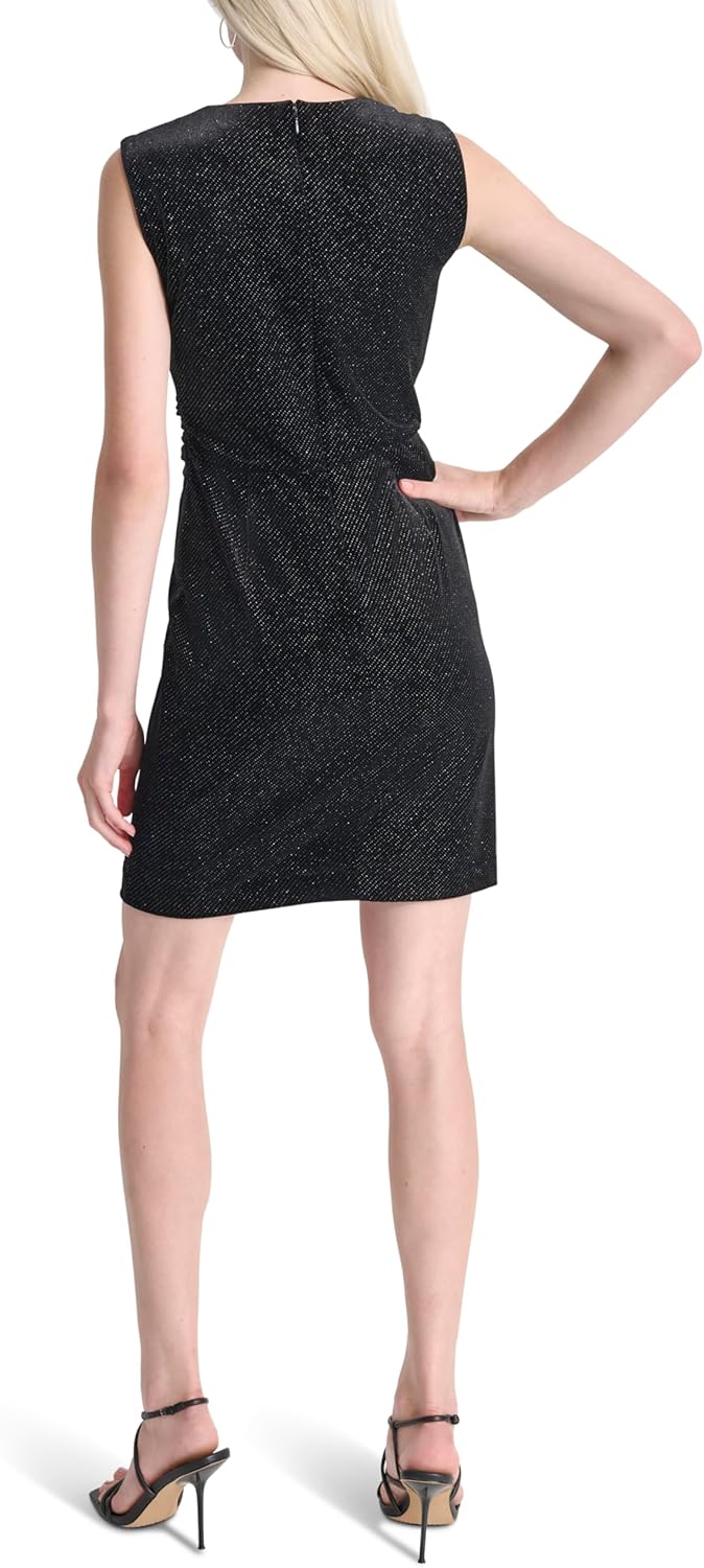 DKNY Women's Sleeveless Jewel Neck Ruched Bodice Mini Dress - Image 4