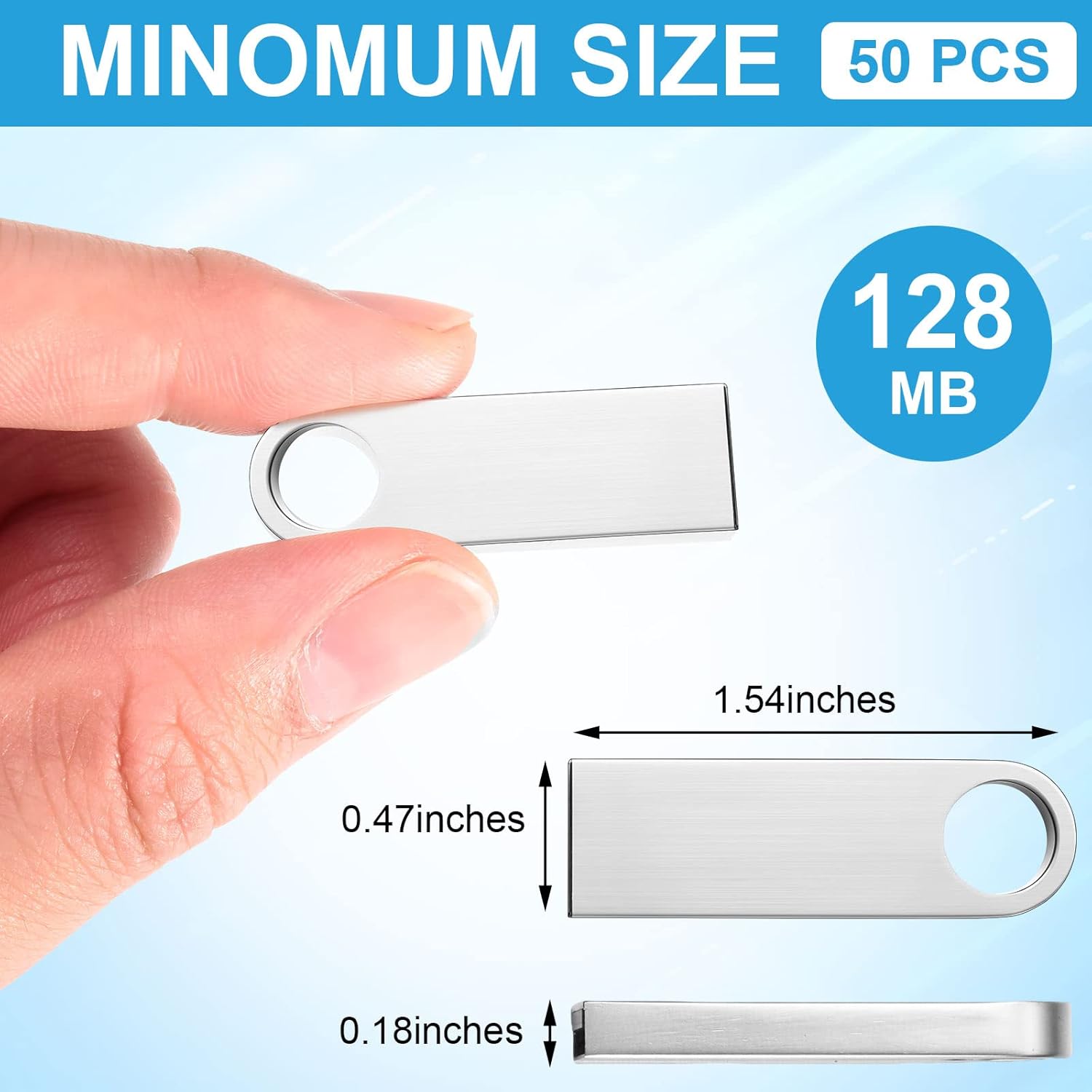 50 Packs 2.0 Flash USB Drives Bulk Waterproof Flash Thumb Drives Memory Pen Stick Small Mini Zinc Alloy Design for PC Computer Laptop Office School Data Storage Silver 128 MB