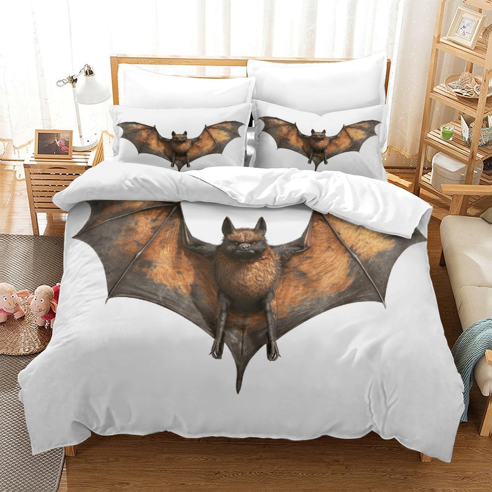 P1S9U7W5Y Unique 3D Printed Bat Duvet Cover Set 3pcs Microfiber Bat Bedding Set SuperKing