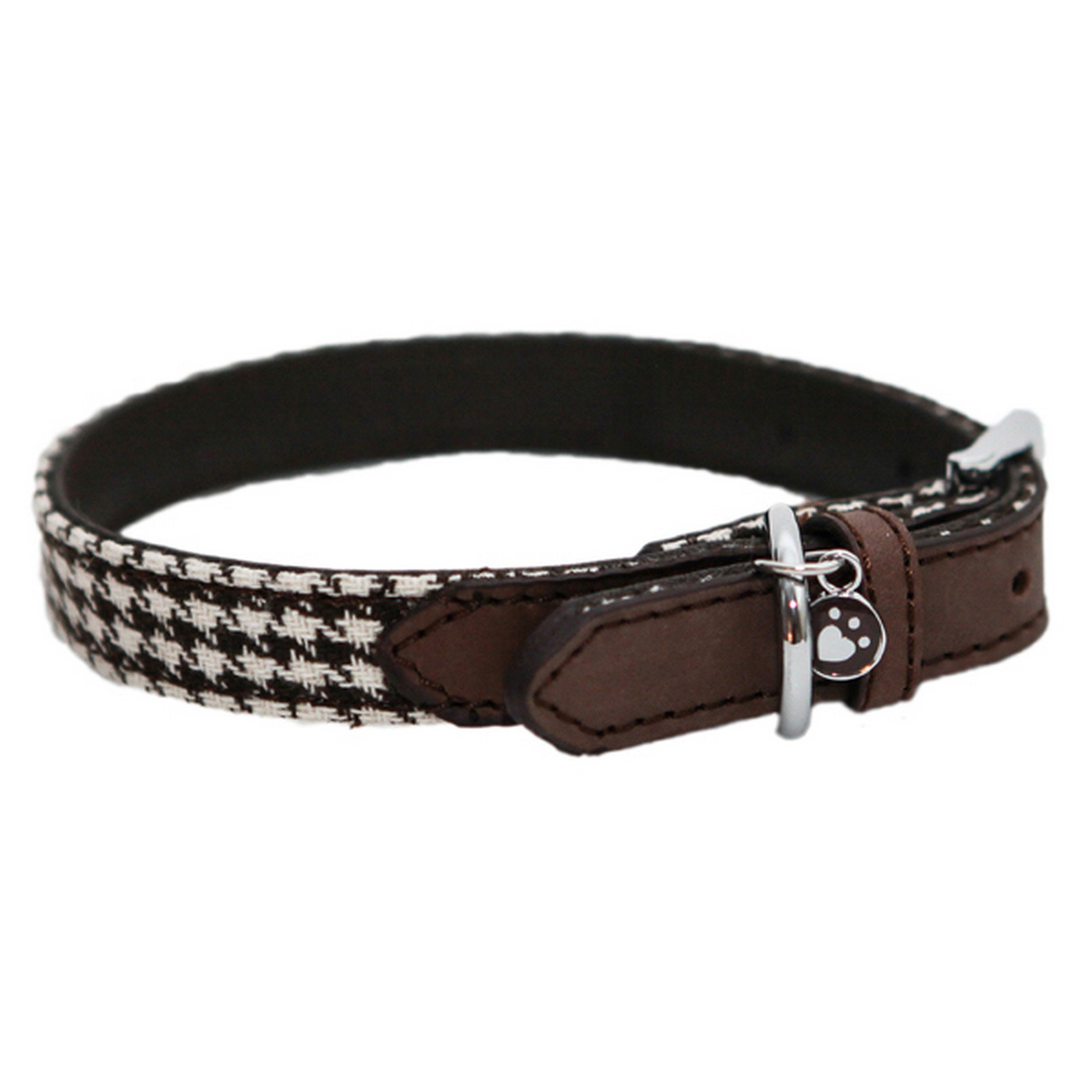 Rosewood Wag-N-Walk Designer Brown Houndstooth Dog Collar, Medium, Transparent