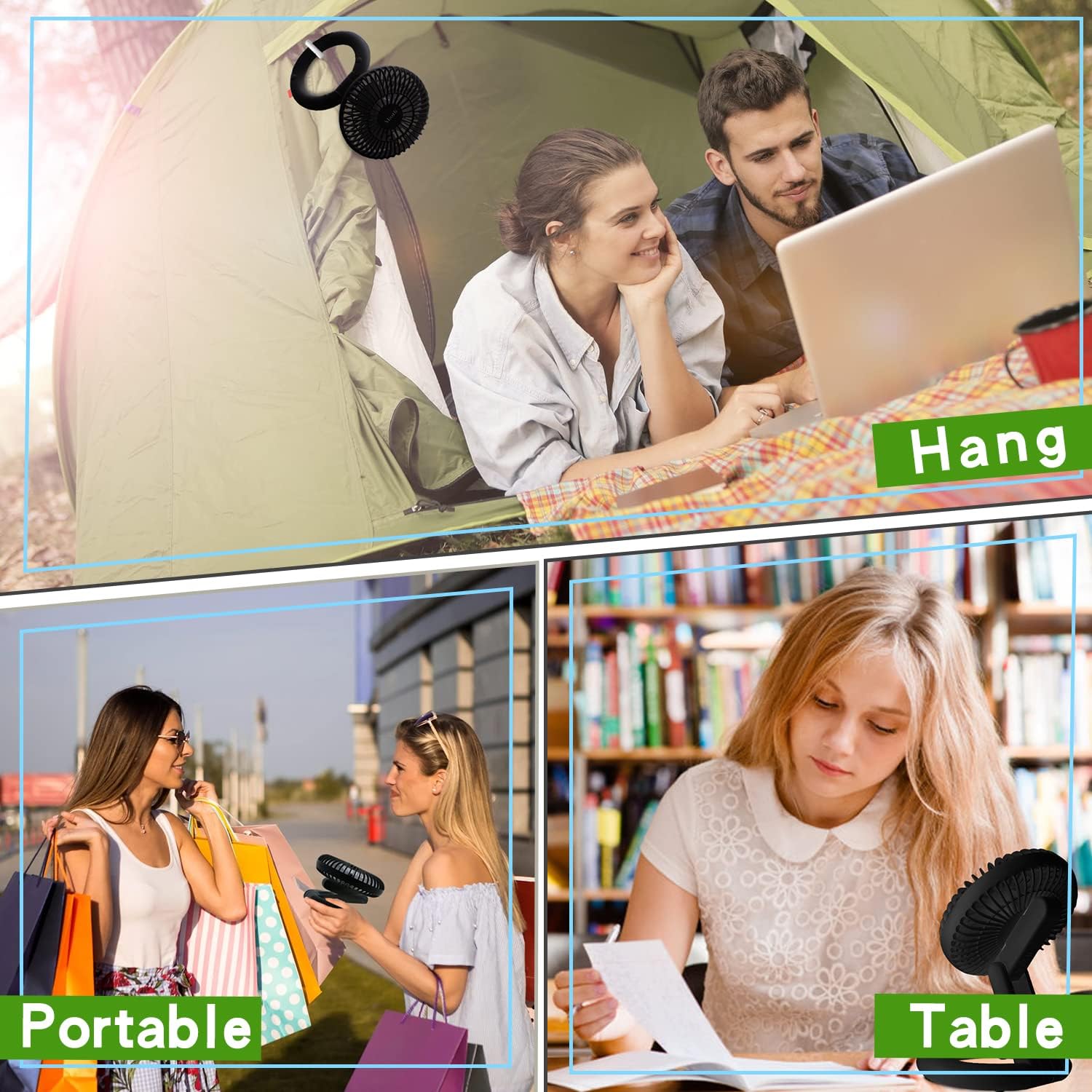 Alioth Portable Desktop Table Fan , Foldable with Base, 3 Speeds Super Quiet Personal Cooling Fan for Desktop Office Travel(Black)