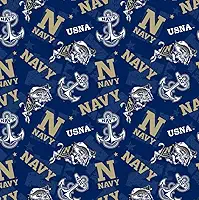 Tecido de aspirantes da Academia Naval dos Estados Unidos – Tecido acolchoado de algodão marinho oficialmente licenciado pela Sykel Enterprises, jarda pré-cortada para costura e artesanato, tom sobre