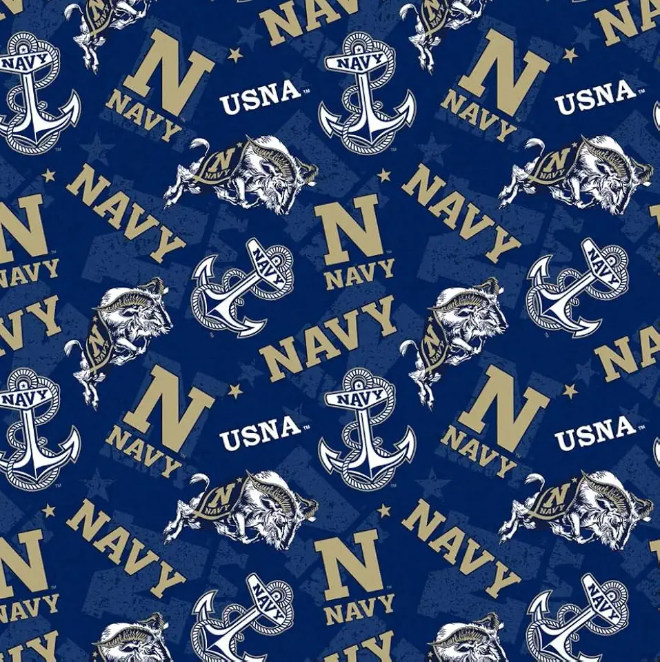 Tecido de aspirantes da Academia Naval dos Estados Unidos – Tecido acolchoado de algodão marinho oficialmente licenciado pela Sykel Enterprises, jarda pré-cortada para costura e artesanato, tom sobre