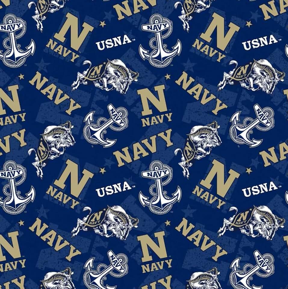 Tecido de aspirantes da Academia Naval dos Estados Unidos – Tecido acolchoado de algodão marinho oficialmente licenciado pela Sykel Enterprises, jarda pré-cortada para costura e artesanato, tom sobre