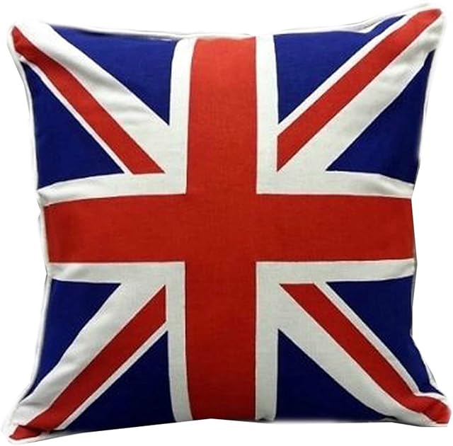 MSB World Union Jack/British Flag Design 100% Cotton Cushion & Cover Filled Sofa Cases Couch Pillow 18"x18" (Red and Blue)