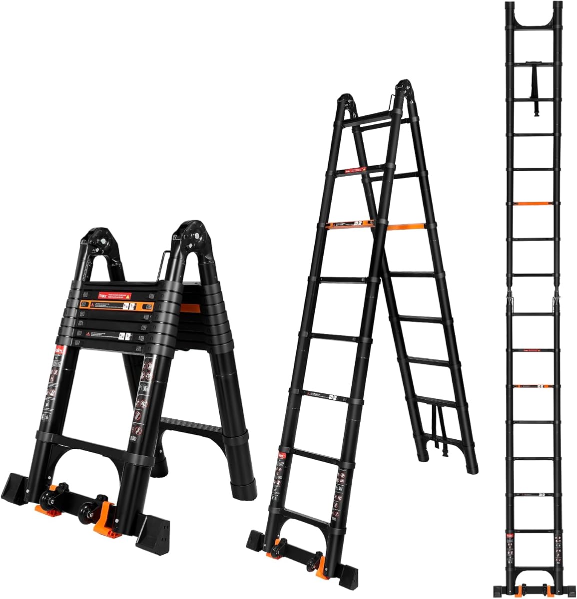 16.5 FT A Frame Telescoping Ladder, Adjustable Multi-Purpose Collapsible Extension w/Balance Bar & Wheels, Heavy Duty 330 lbs Max Capacity, Ideal for Home and Outdoor Work, Black