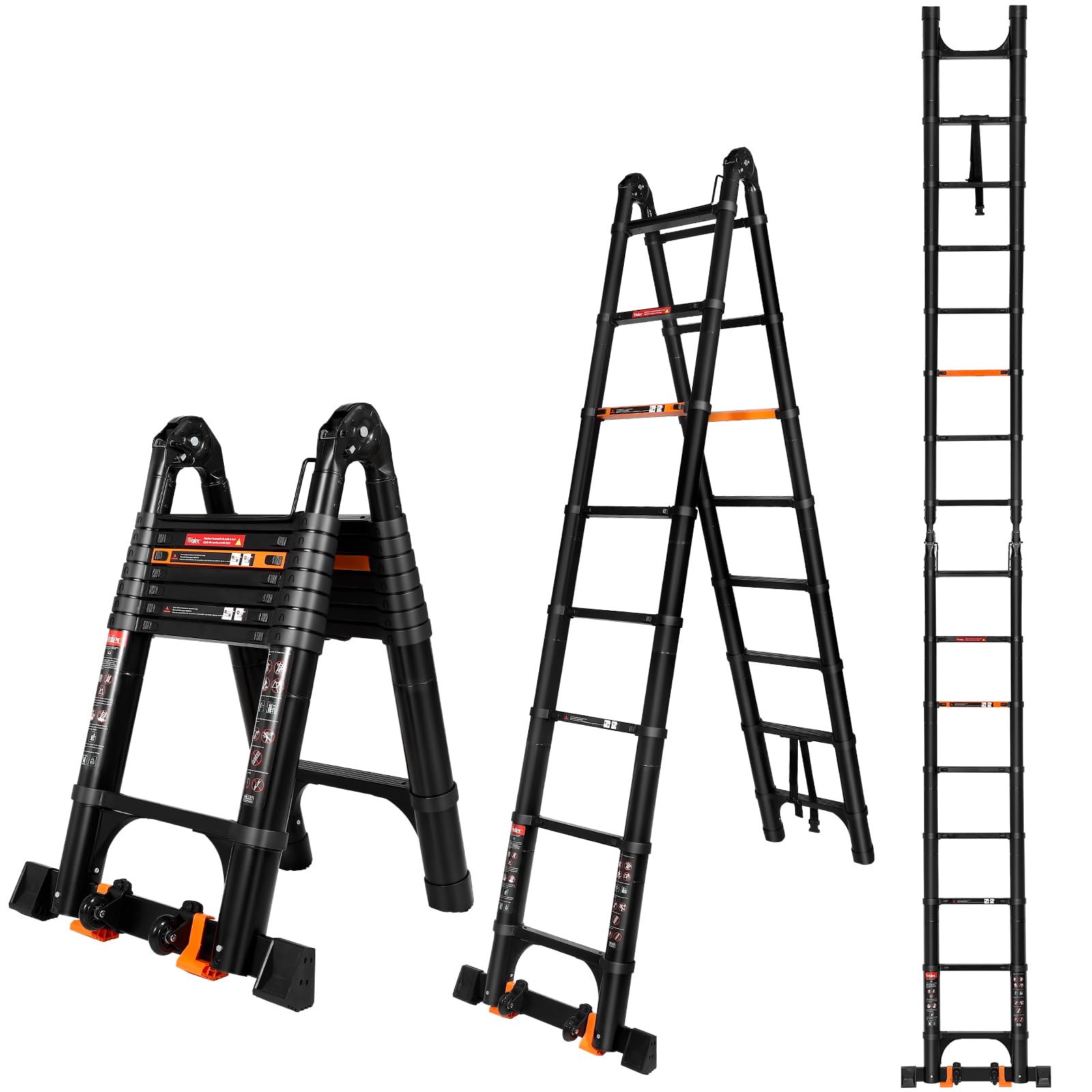 Photo 1 of Wolec 16.5 FT A Frame Telescoping Ladder, Adjustable Multi-Purpose Collapsible Extension w/Balance Bar & Wheels, Heavy Duty 330 lbs Max Capacity, Ideal for Home and Outdoor Work, Black