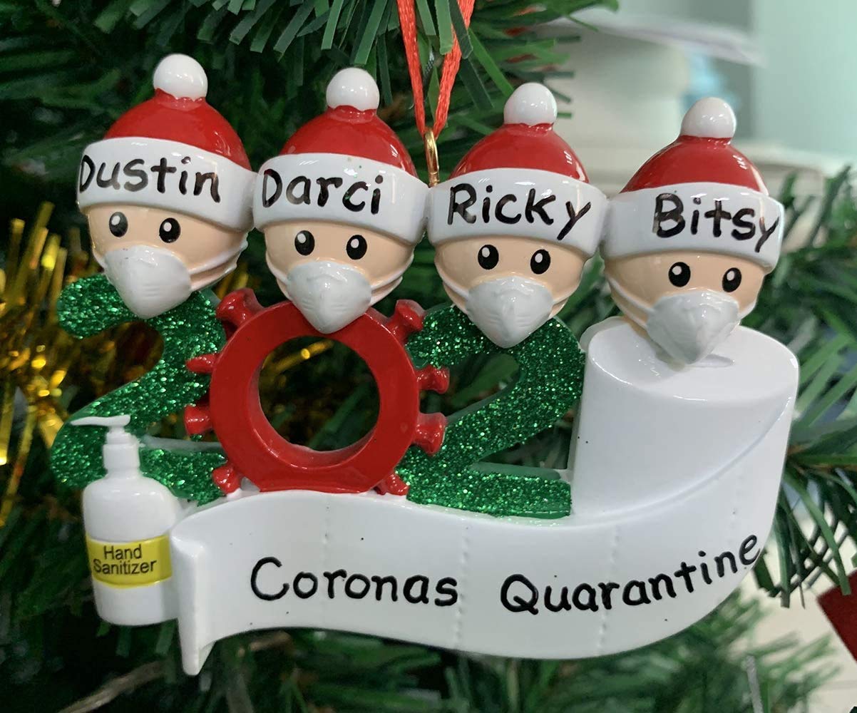 Fundisinn 2020 Quarantine Personalized Ornaments Survivor Family Resin Christmas Hanging Ornament with Free Marker (Family of 5)