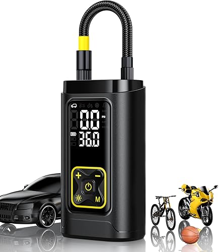 Tire Inflator Portable Air Compressor for Car Tires with Gauge, 150PSI Fast Bike Air Pump for Auto, Motorcycle, Bicycle, Balls, Digital Tire Pump with LED Light, Auto Shut-Off