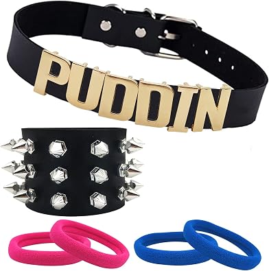 Puddin Choker Bracelet Set Punk Leather Bracelet Letter Collar Cosplay Accessory for Women Halloween Party Costume