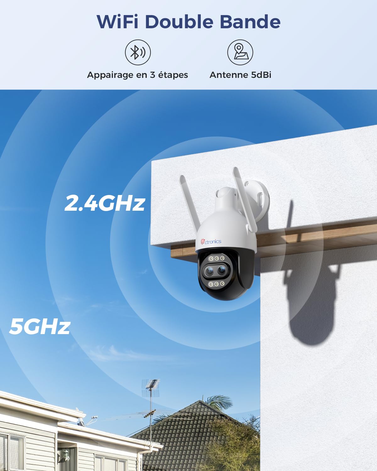 Ctronics 10X Zoom Hybride 4K Caméra Surveillance Extérieure, Double Objectif, Métal IP Camera 2.4/5GHz WiFi, Suivi Auto/Détection Hum/Véh/ANI, 256GB TF/Cloud, Vision Nocturne Color, IP66 (Blanc) | Métal IP Camera 2.4/5GHz WiFi, Suivi Auto/Détection Hum/ V