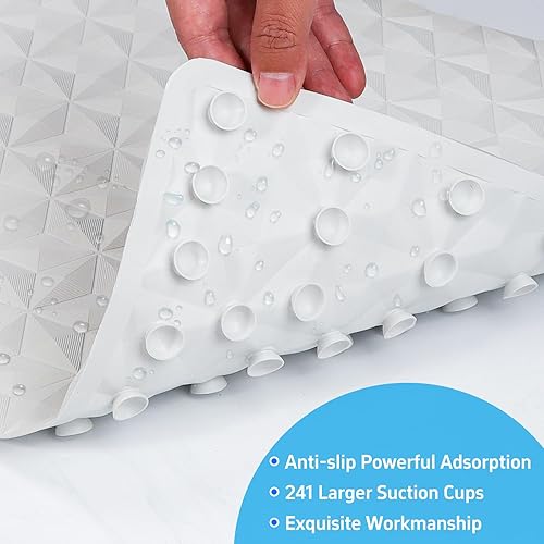 Miniatura 3 de WRISIN Tapete antideslizante para bañera y ducha, tapete de goma natural con ventosas y agujeros de drenaje, tapete de baño grande sin BPA y PVC,