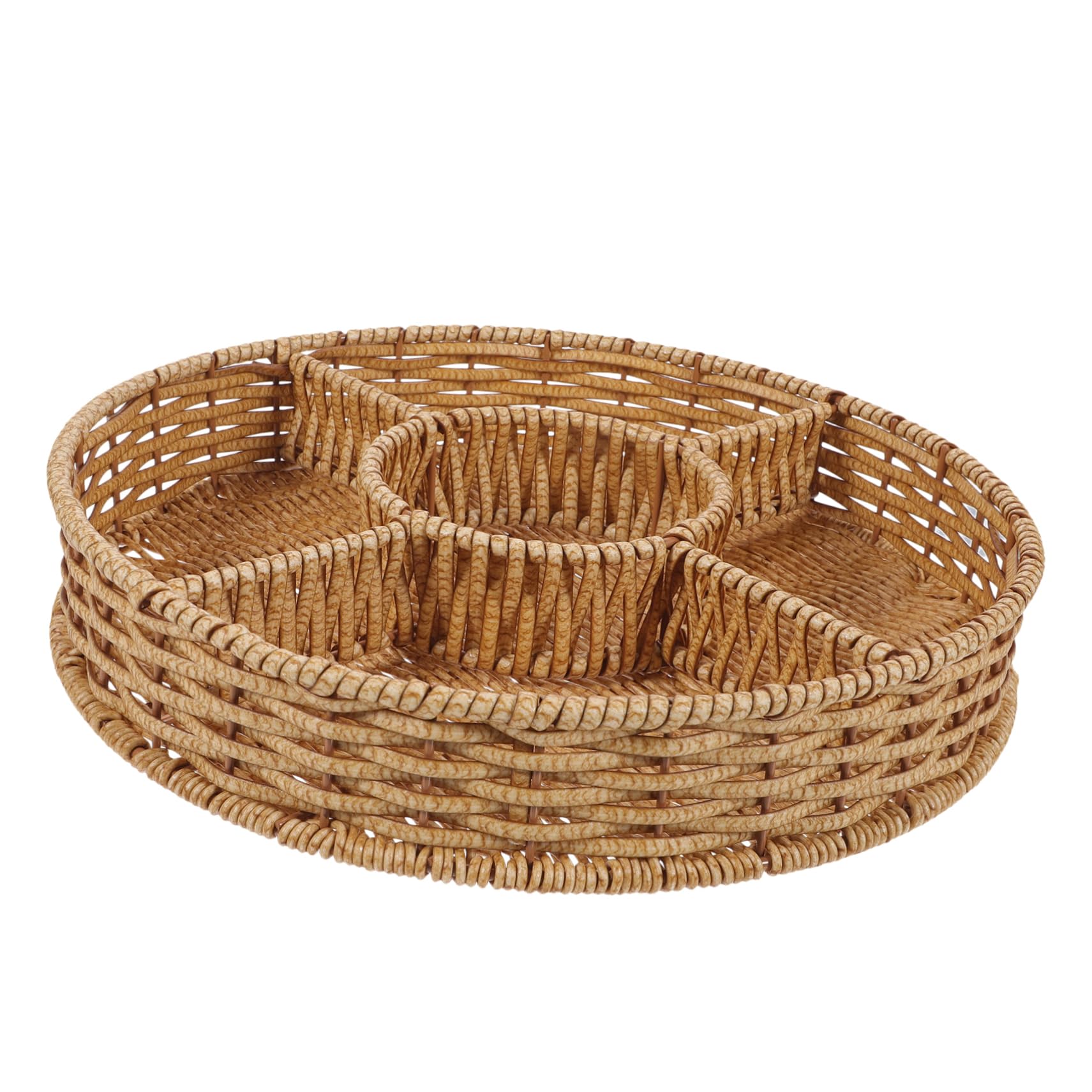 Unomor Imitation Rattan Fruit Plate Round Pouf Fruit Platter Bread Tray Tabletop Bread Basket Food Storage Basket Round Stool Sundries Holder Fruit Tray Pp Light Brown re-usable