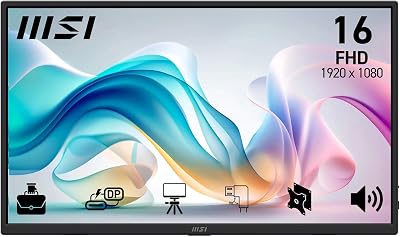 msi PRO MP165A E6 Monitor Portatile 15,6" FHD 1920x1080 IPS, 60 Hz, 4 ms, tecnologia Eye Care, altoparlante/microfono integrati, HDMI 2.0b, USB-C (15 W PD), compatibile VESA
