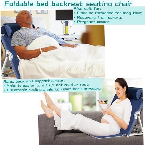Miniatura 4 de Jarler Silla de cama con soporte para respaldo de cama, respaldo ajustable, asiento de lectura, soporte de 6 grados para sentarse en la playa,