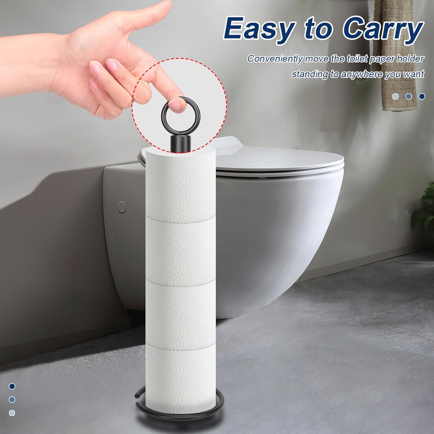 NearMoon Bath Toilet Paper Holder Stand, Freestanding Tissue Paper Storage with Reserve, Space Toilet 4 Rolls Holder for Bathroom/Kitchen Countertop-All Metal (3 Pack, Matte Black)