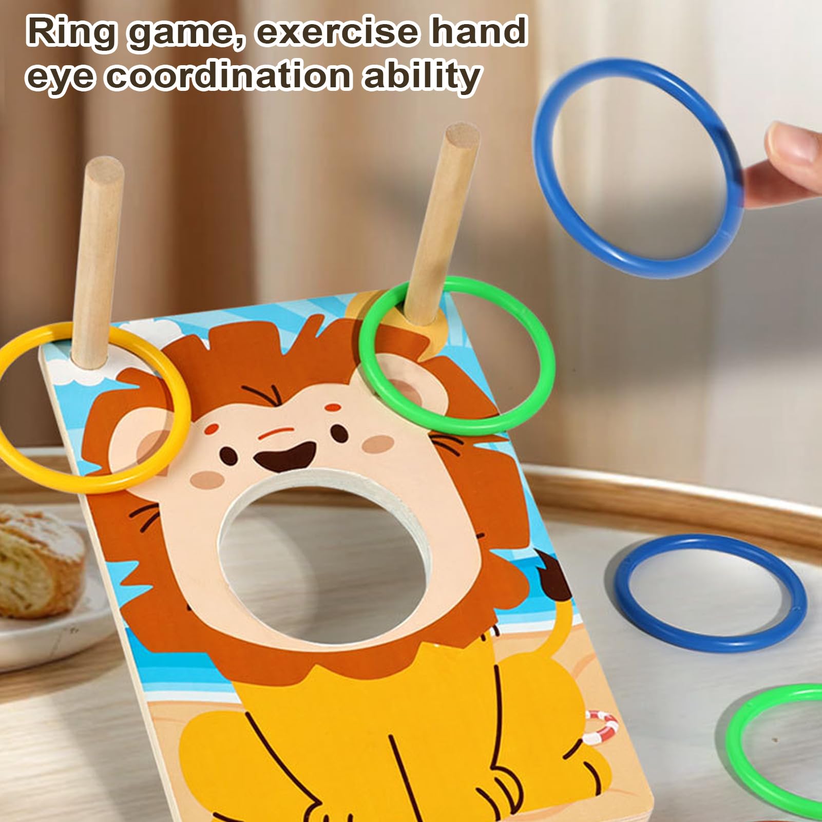 Jeu de Lancer d'Anneaux en Bois pour Enfants - Exercice de Coordination Main-il avec Score Interactif pour Amusement Familial