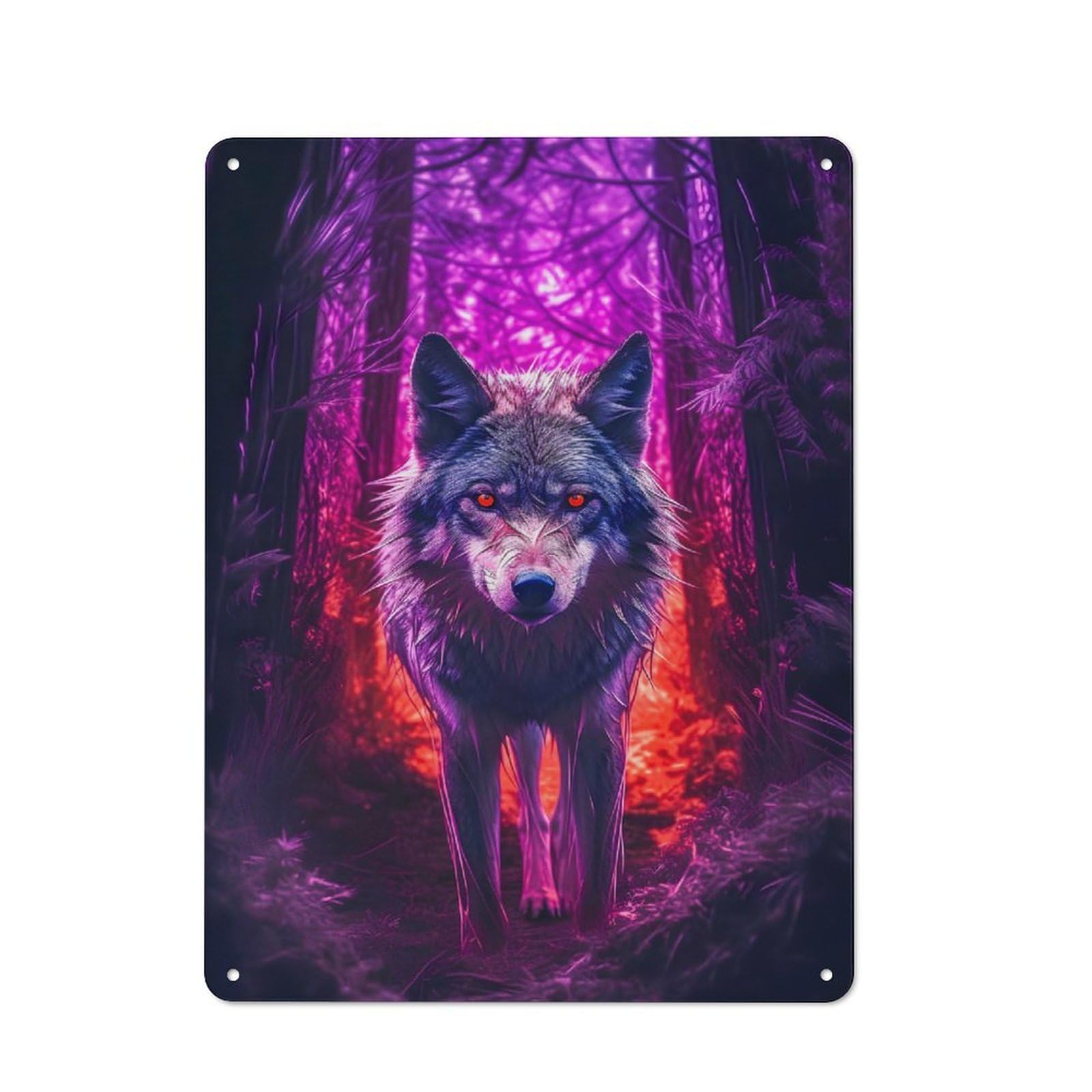 Retro Wolf Dark Forest Metal Gift Sign 40x30cm, Home Wall Decor for Flat, Dorm Room, Lounge Or Cafe